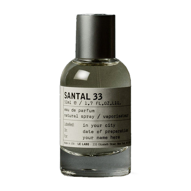 Le Labo Santal 33 Eau de Parfum original bottle reference. Your order contains a Scent Wear decant; retail bottle not included.