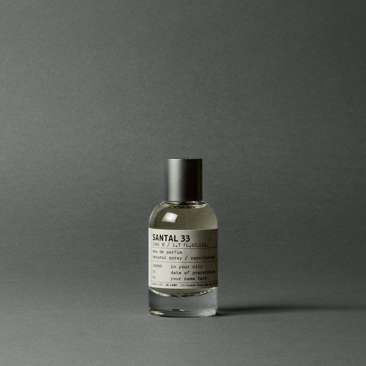 Le Labo Santal 33 Eau de Parfum original bottle reference. Your order contains a Scent Wear decant; retail bottle not included.