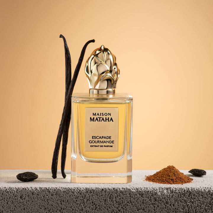 Maison Mataha Escapade Gourmande Extrait de Parfum original bottle reference. Your order contains a Scent Wear decant; retail bottle not included.